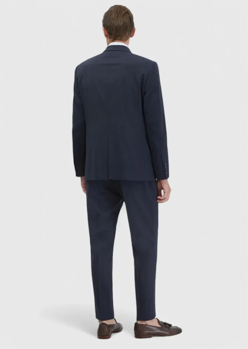 İndigo Mikro Modern Fit Yün Karışımlı Takım Elbise - 6