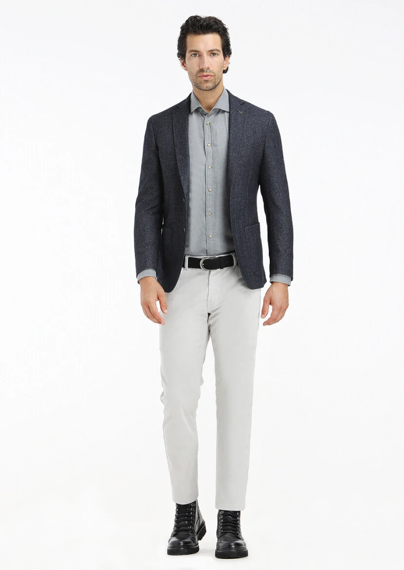 İndigo Mikro Zeroweight Slim Fit Yün Karışımlı Ceket - 1