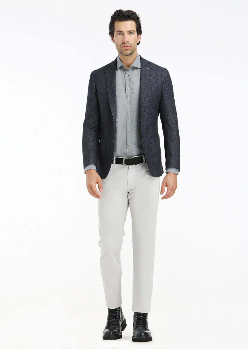 İndigo Mikro Zeroweight Slim Fit Yün Karışımlı Ceket - 1