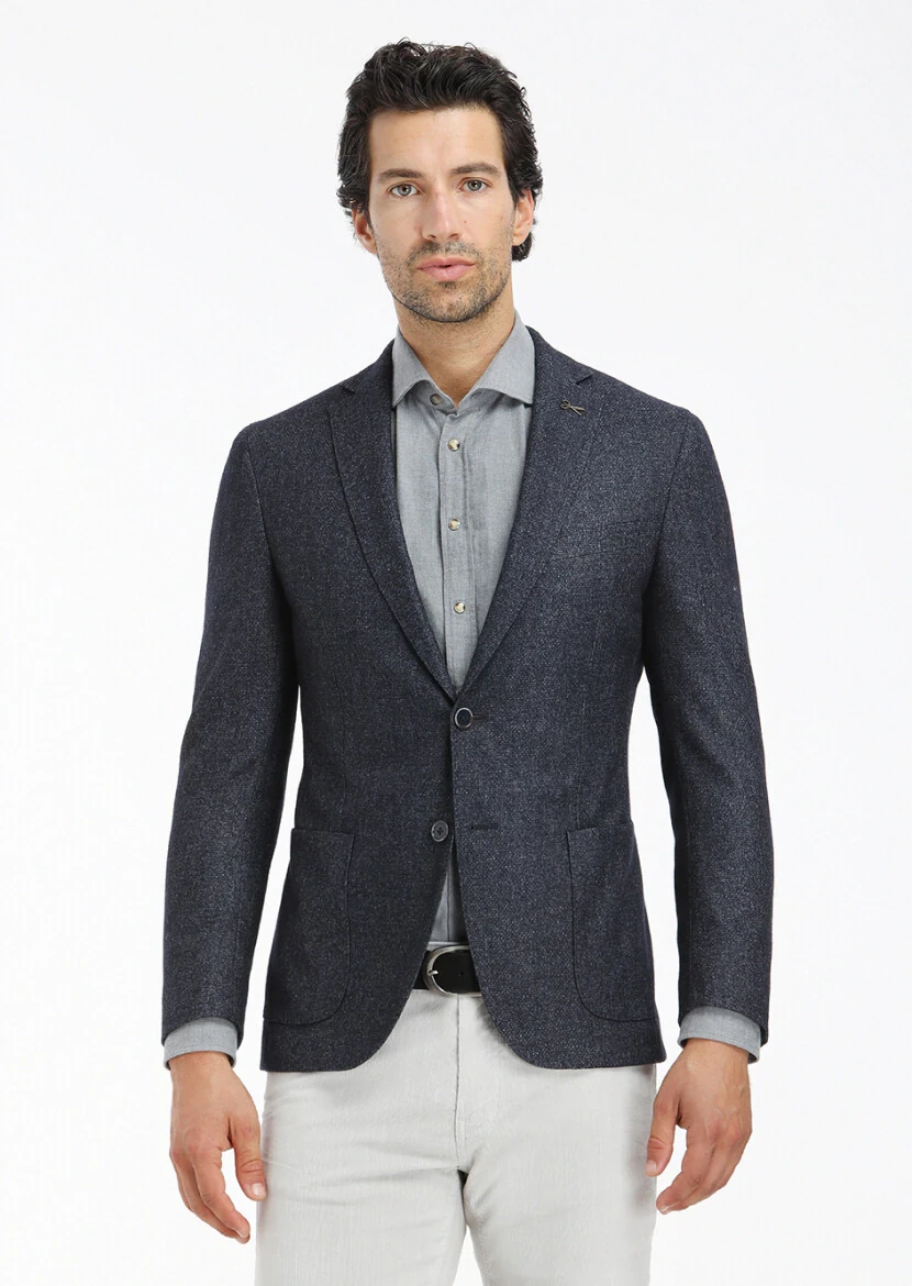 İndigo Mikro Zeroweight Slim Fit Yün Karışımlı Ceket - 2