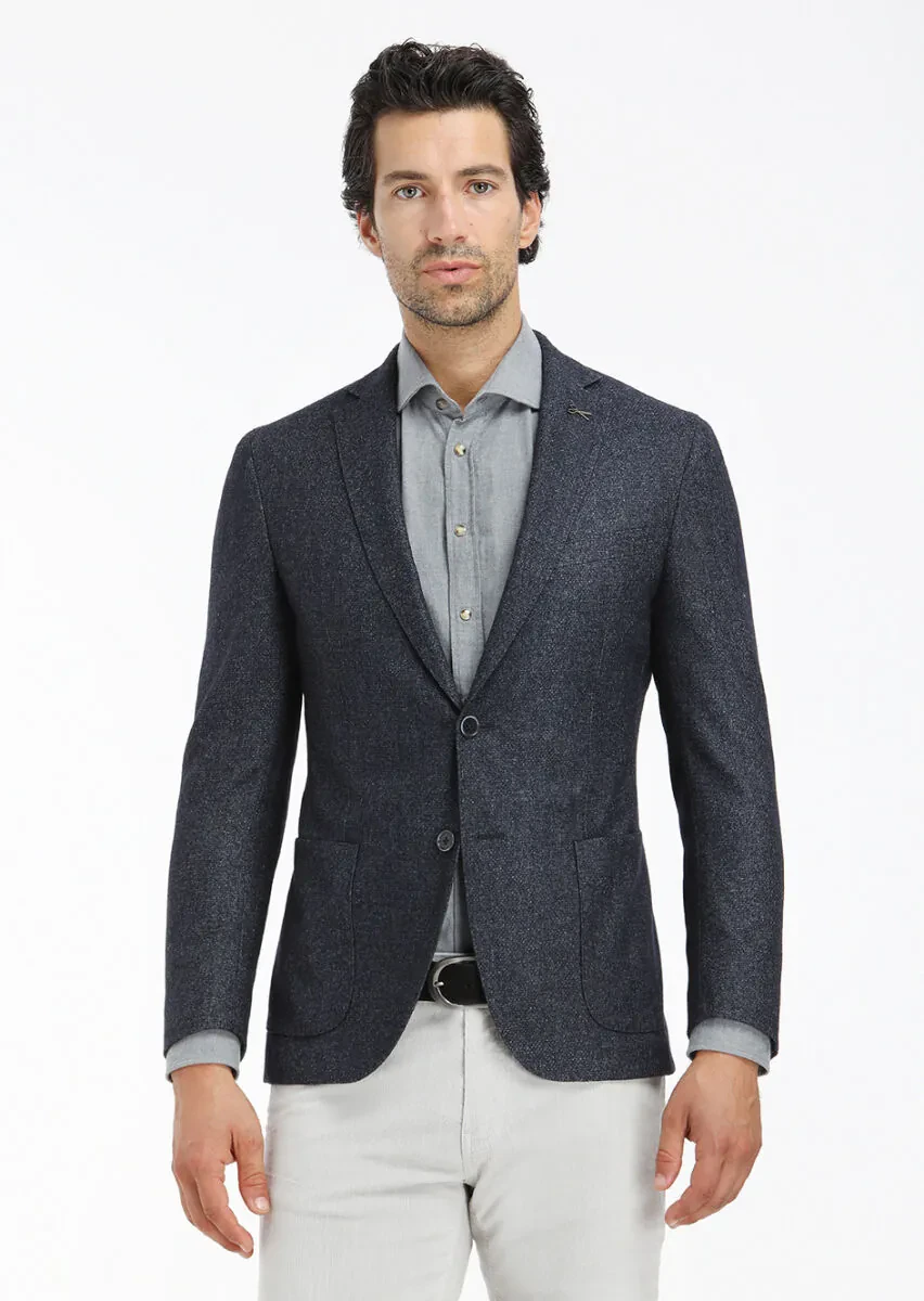 İndigo Mikro Zeroweight Slim Fit Yün Karışımlı Ceket - 2