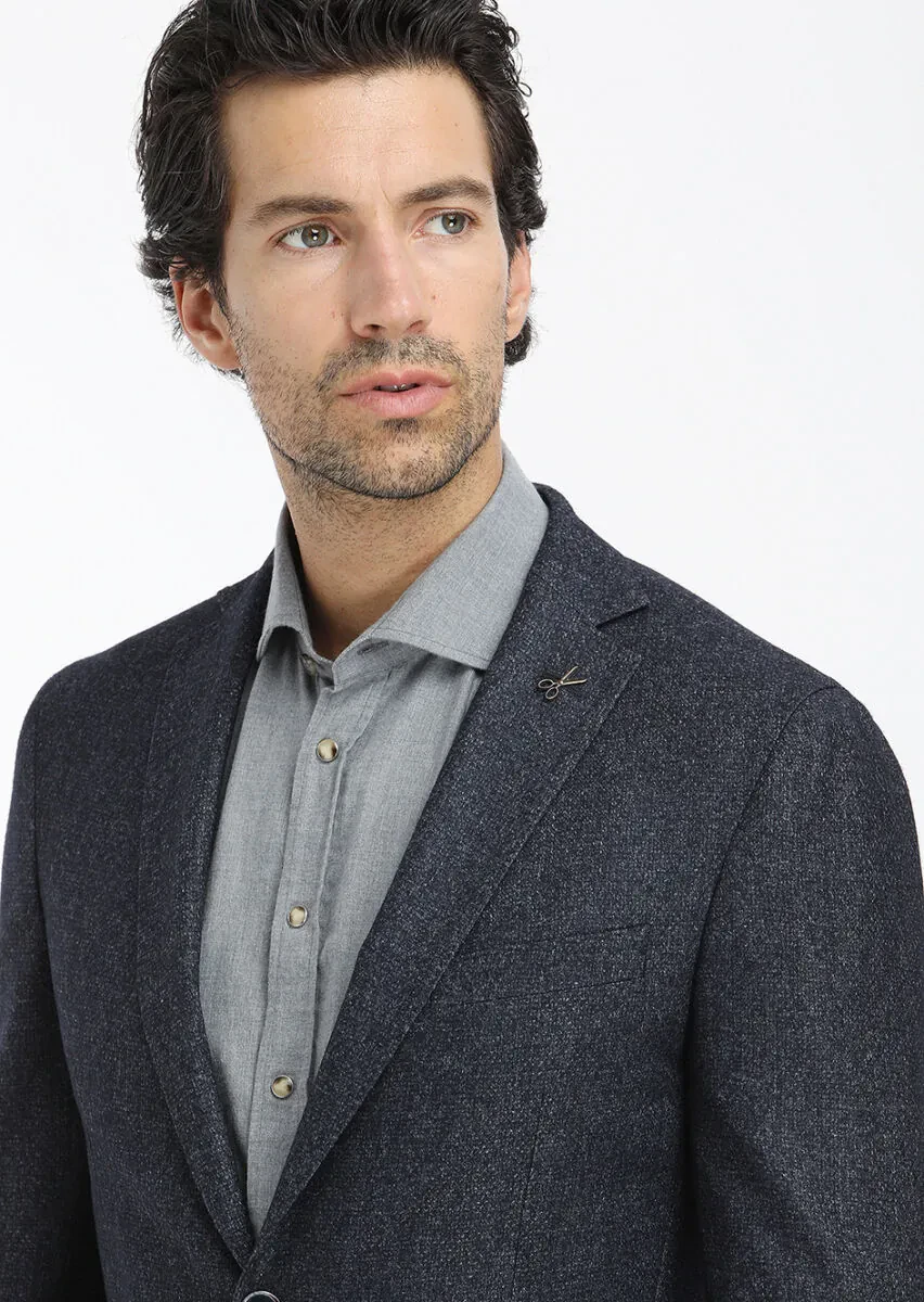 İndigo Mikro Zeroweight Slim Fit Yün Karışımlı Ceket - 3