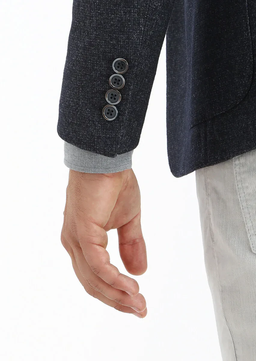 İndigo Mikro Zeroweight Slim Fit Yün Karışımlı Ceket - 4