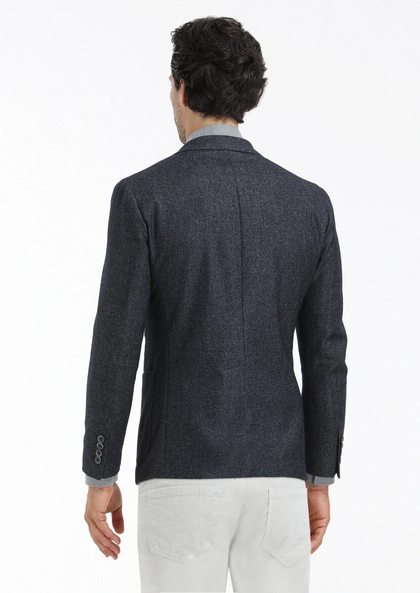 İndigo Mikro Zeroweight Slim Fit Yün Karışımlı Ceket - 5