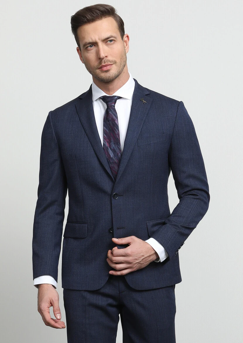 İndigo Mikro Zeroweight Slim Fit Yün Karışımlı Takım Elbise - 3