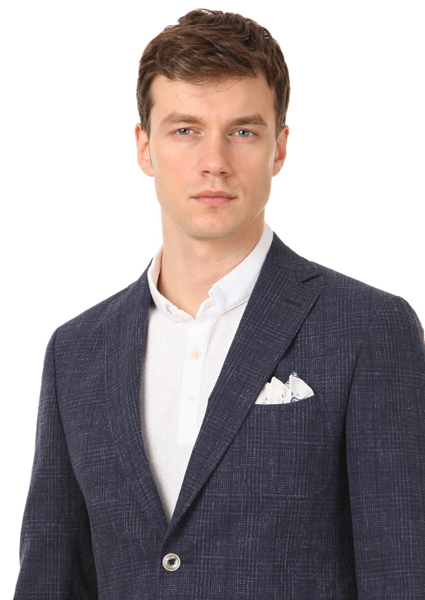 Indigo Patterned Zeroweight Slim Fit Cotton Blended Jacket - 2