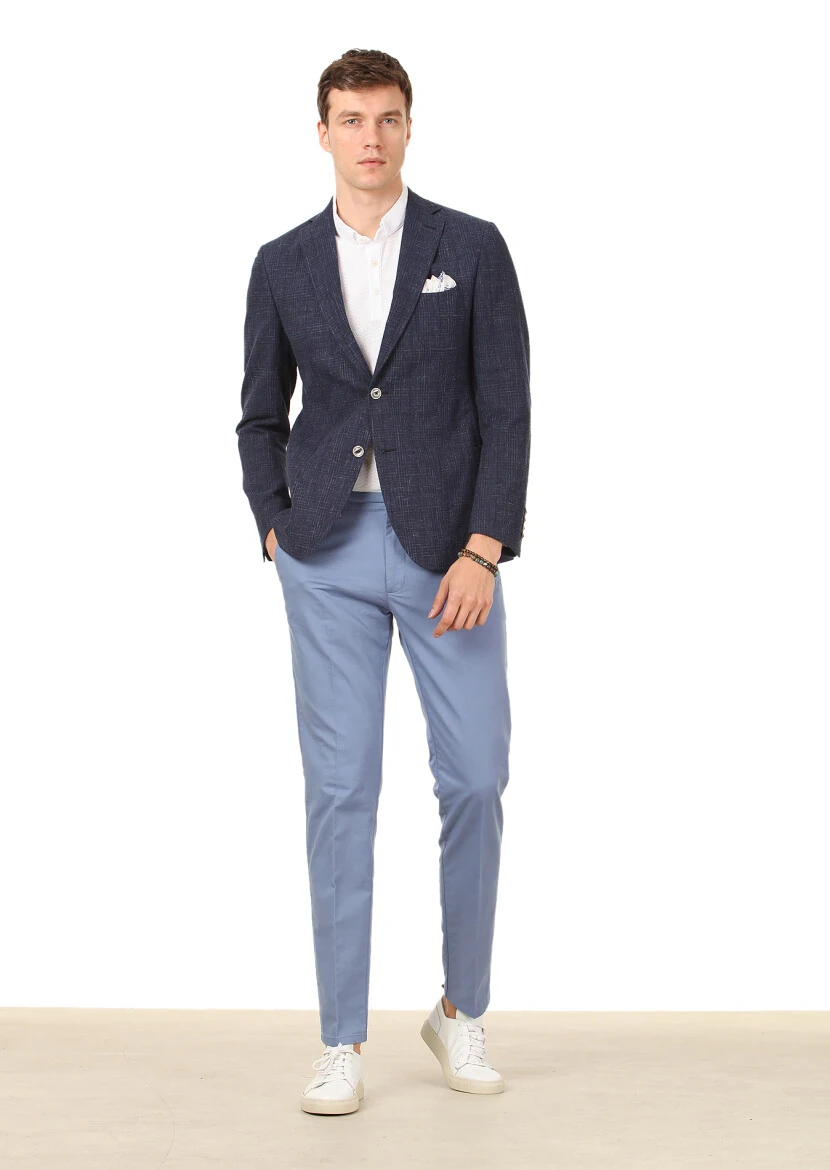 Indigo Patterned Zeroweight Slim Fit Cotton Blended Jacket - 3