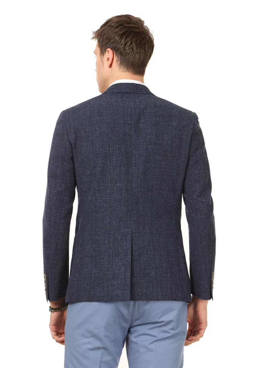 Indigo Patterned Zeroweight Slim Fit Cotton Blended Jacket - 4