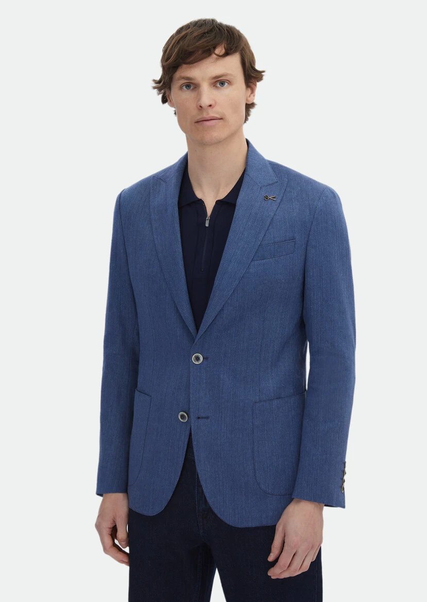 Indigo Patterned Zeroweight Slim Fit Cotton Blended Jacket - RAMSEY