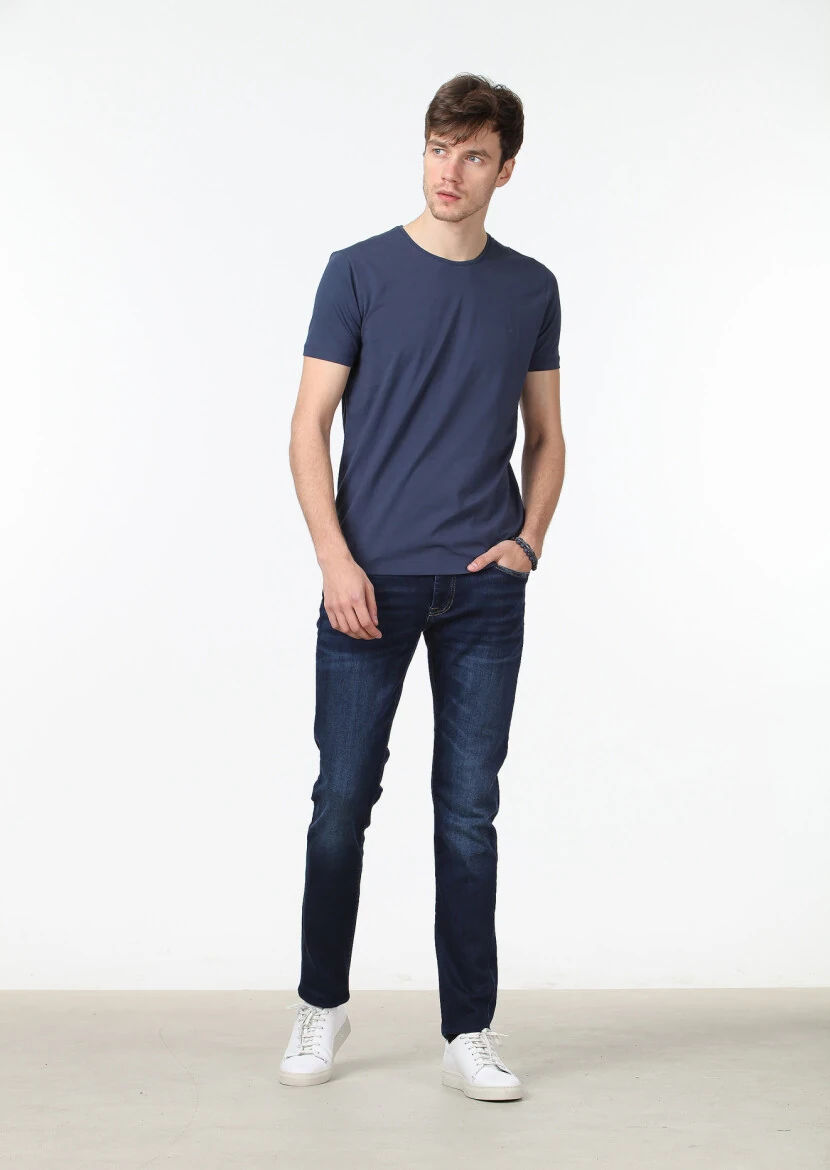 Indigo Plain Cotton Blended T-Shirt 