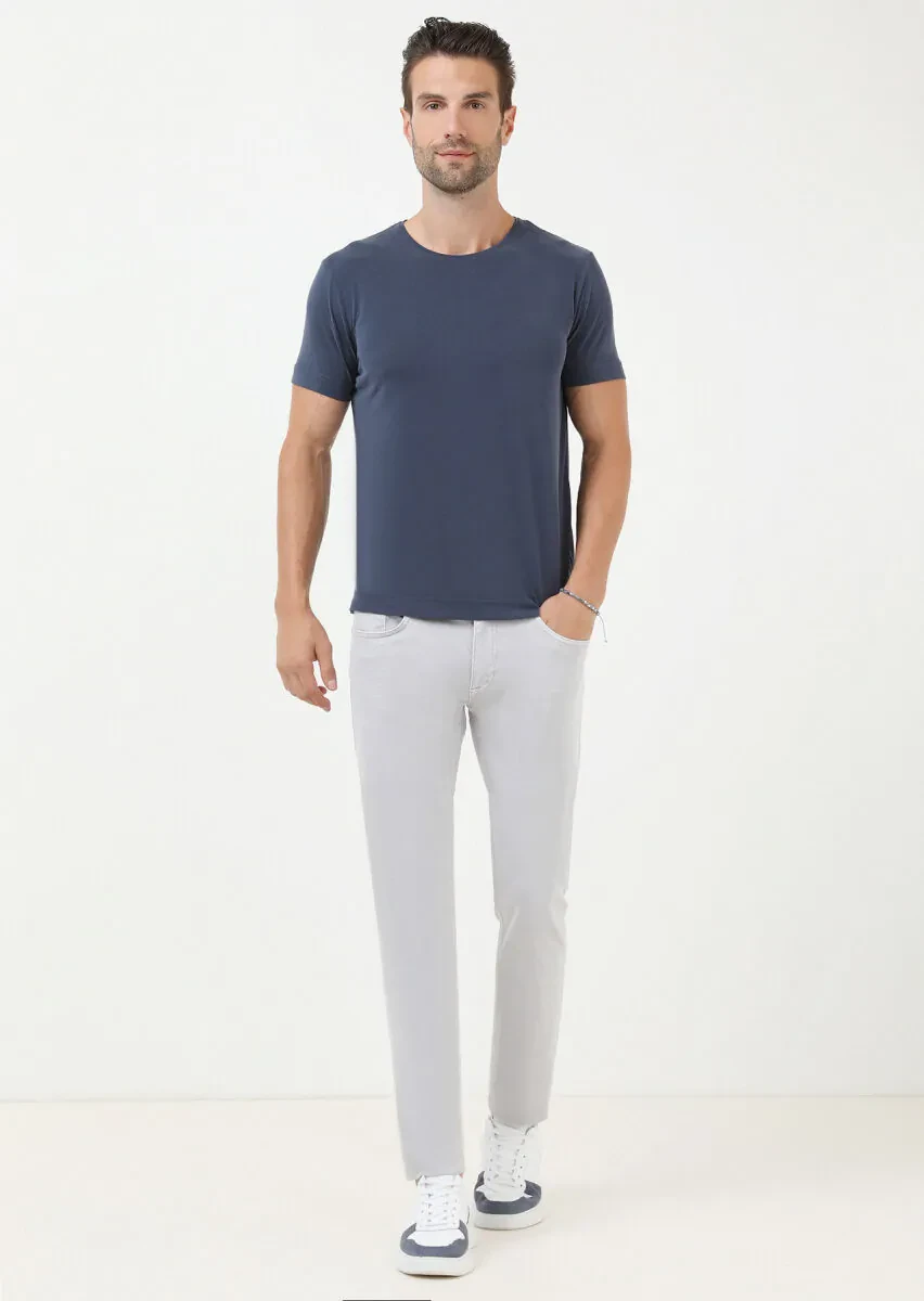 Indigo Plain Crew Neck 100% Cotton T-Shirt - 3