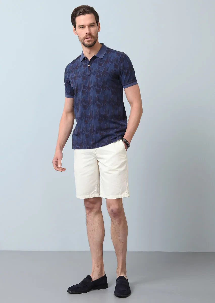 Indigo Plain Polo Neck 100% Cotton T-Shirt - 3