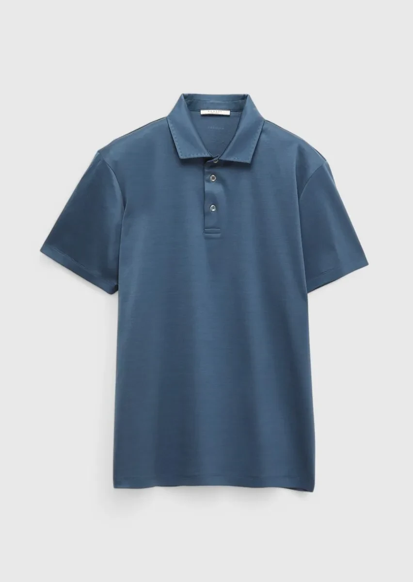 Indigo Plain Polo Neck 100% Cotton T-Shirt - 6