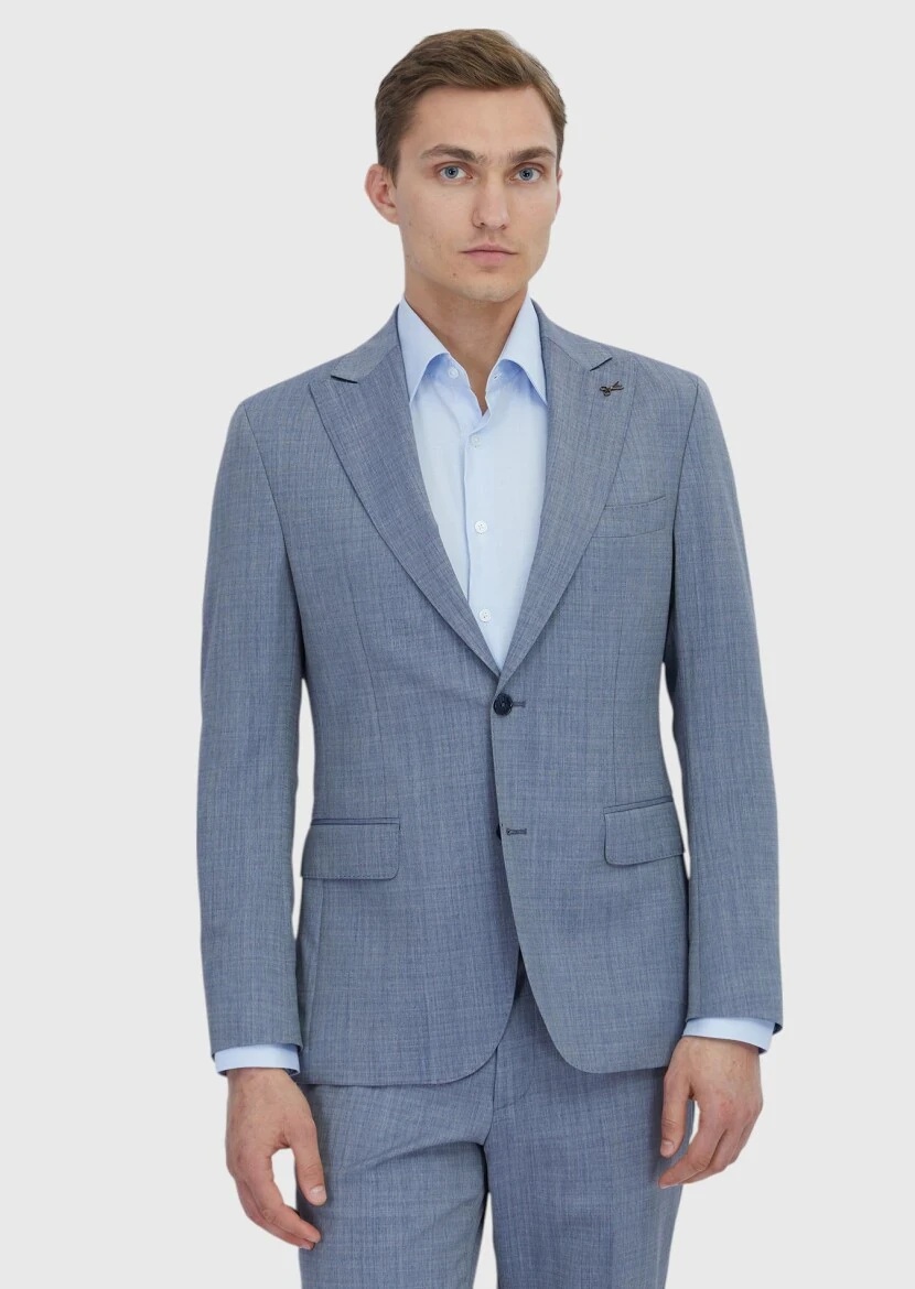 Indigo Plain Zeroweight Slim Fit 100% Wool Suit - RAMSEY
