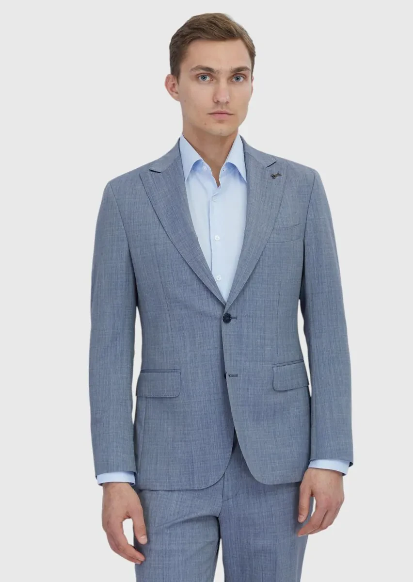 Indigo Plain Zeroweight Slim Fit 100% Wool Suit - 1