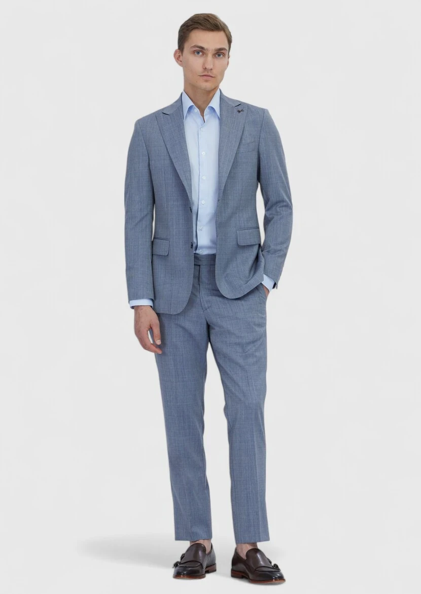 Indigo Plain Zeroweight Slim Fit 100% Wool Suit - RAMSEY