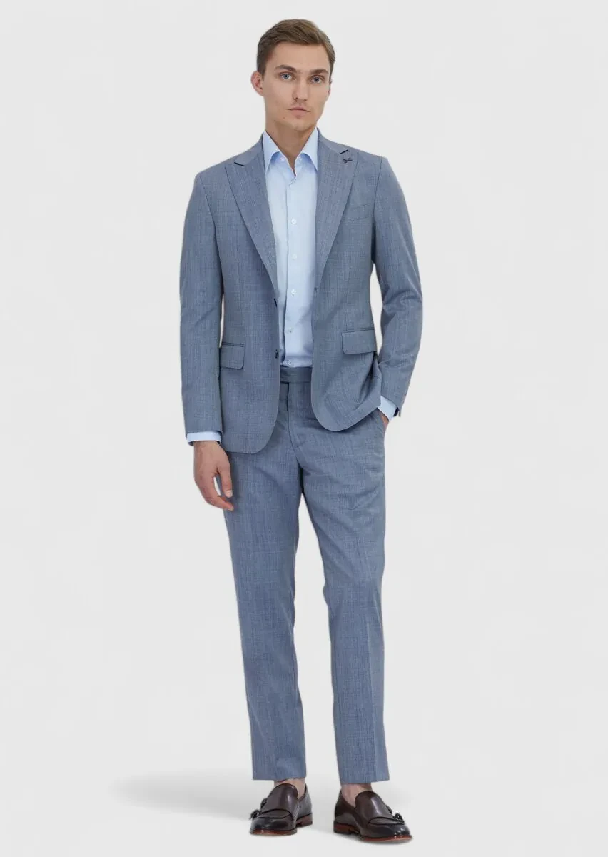 Indigo Plain Zeroweight Slim Fit 100% Wool Suit - 2