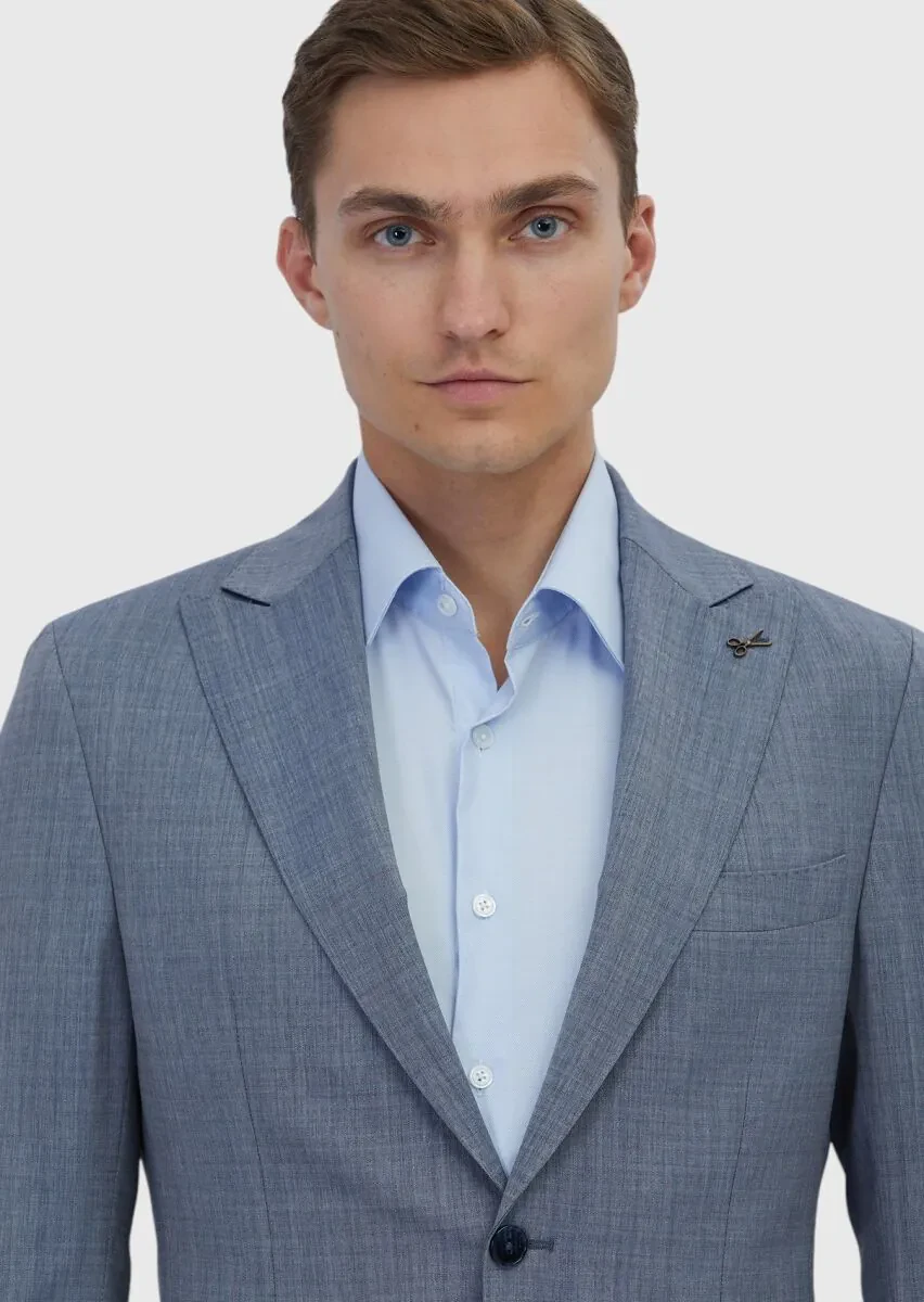 Indigo Plain Zeroweight Slim Fit 100% Wool Suit - 3