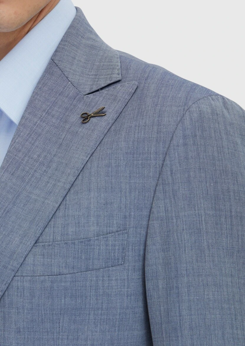 Indigo Plain Zeroweight Slim Fit 100% Wool Suit - 4