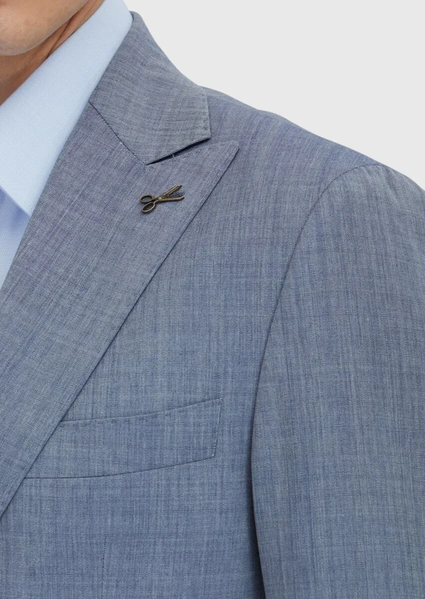 Indigo Plain Zeroweight Slim Fit 100% Wool Suit - 4