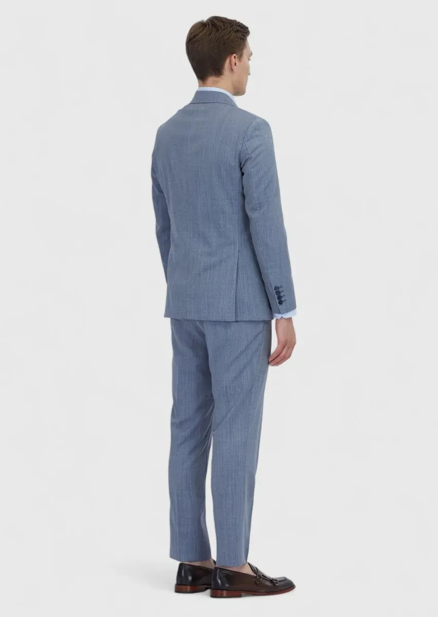 Indigo Plain Zeroweight Slim Fit 100% Wool Suit - 6