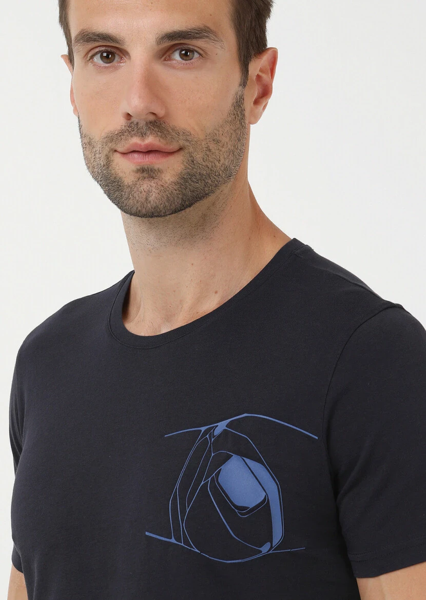 Indigo Printed Crew Neck 100% Cotton T-Shirt - 2