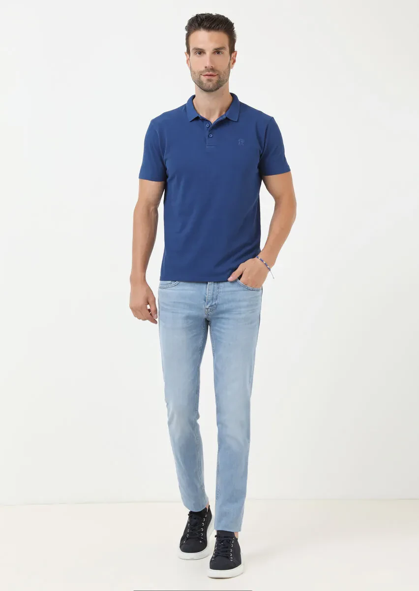 Indigo Printed Polo Neck 100% Cotton T-Shirt - 2