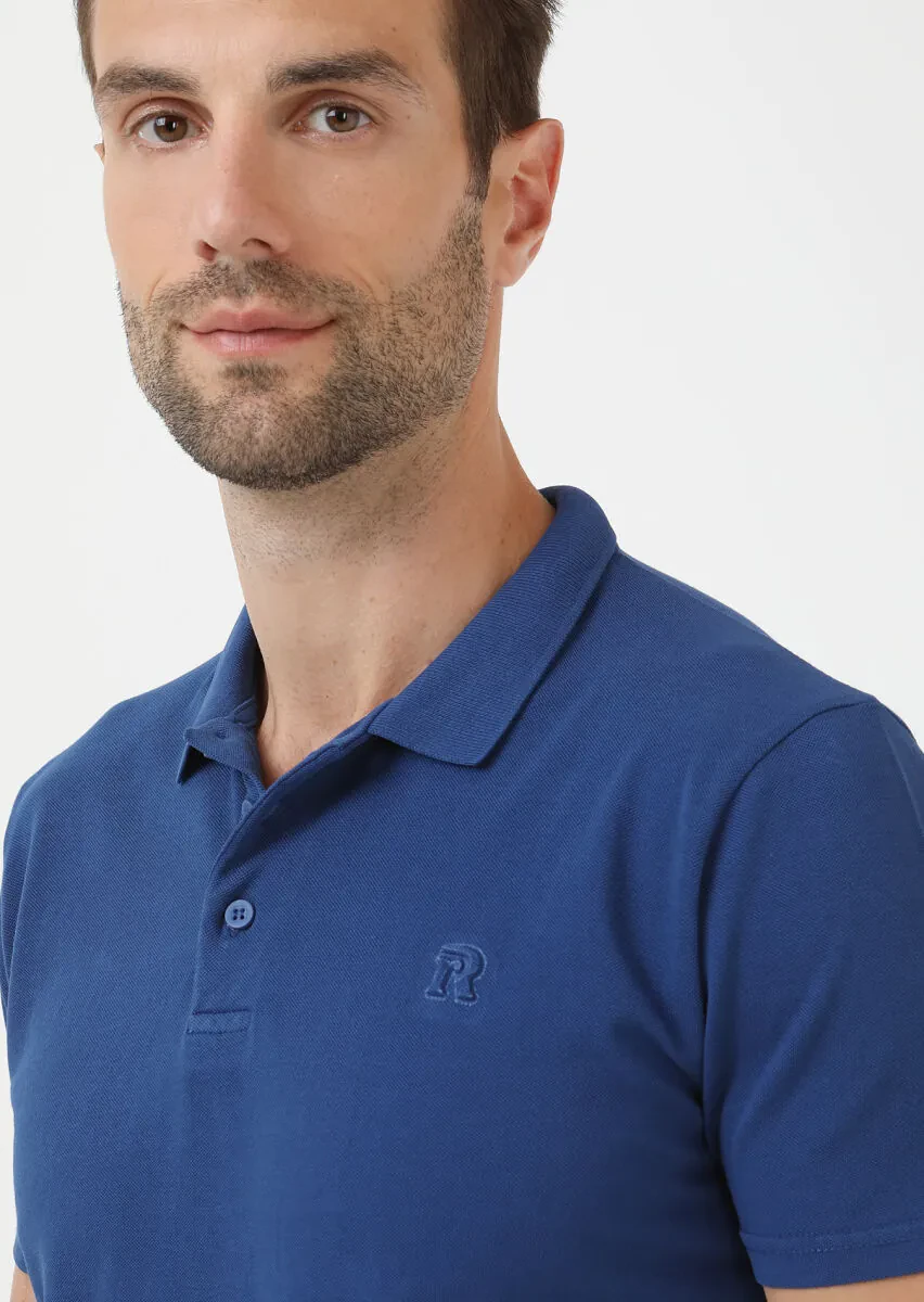 Indigo Printed Polo Neck 100% Cotton T-Shirt - 3