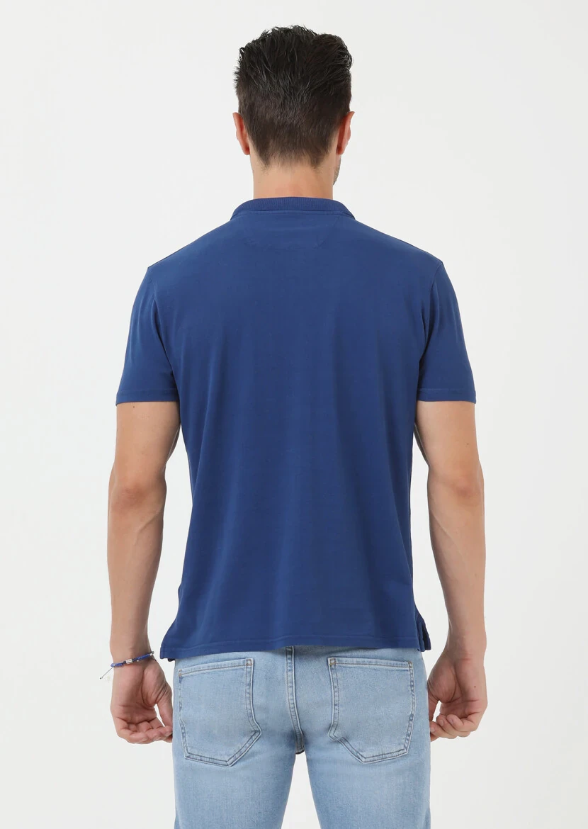 Indigo Printed Polo Neck 100% Cotton T-Shirt - 4