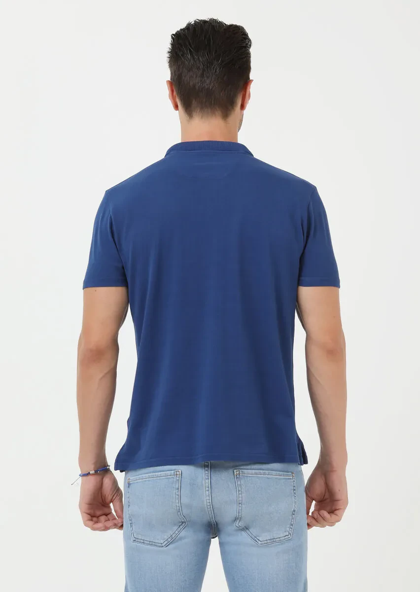 Indigo Printed Polo Neck 100% Cotton T-Shirt - 4