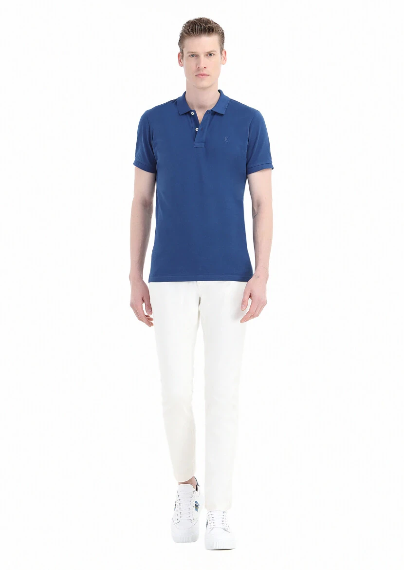 Indigo Printed Polo Neck 100% Cotton T-Shirt - 1