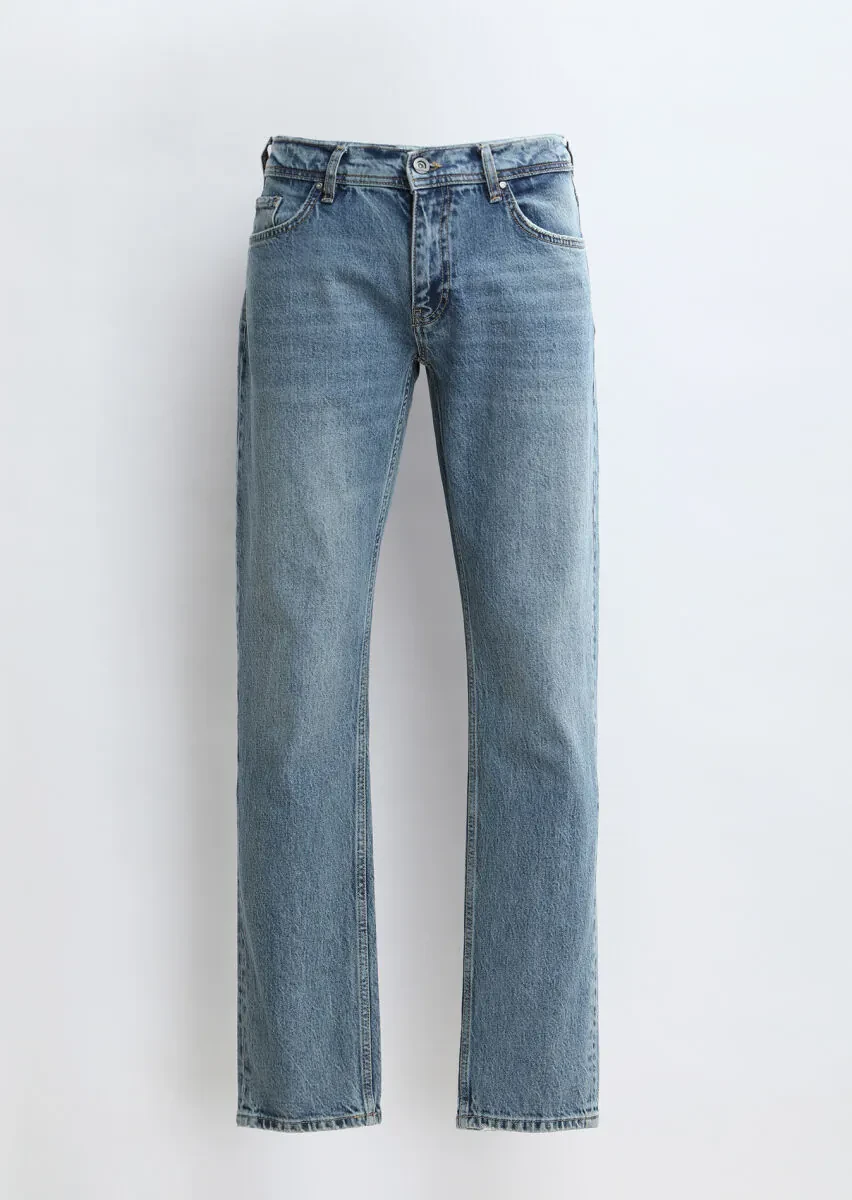 Indigo Regular Fit Denim Cotton Blended Trousers - 7