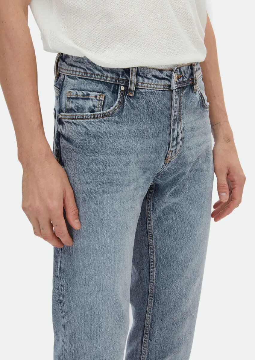 Indigo Regular Fit Denim Cotton Blended Trousers - 3