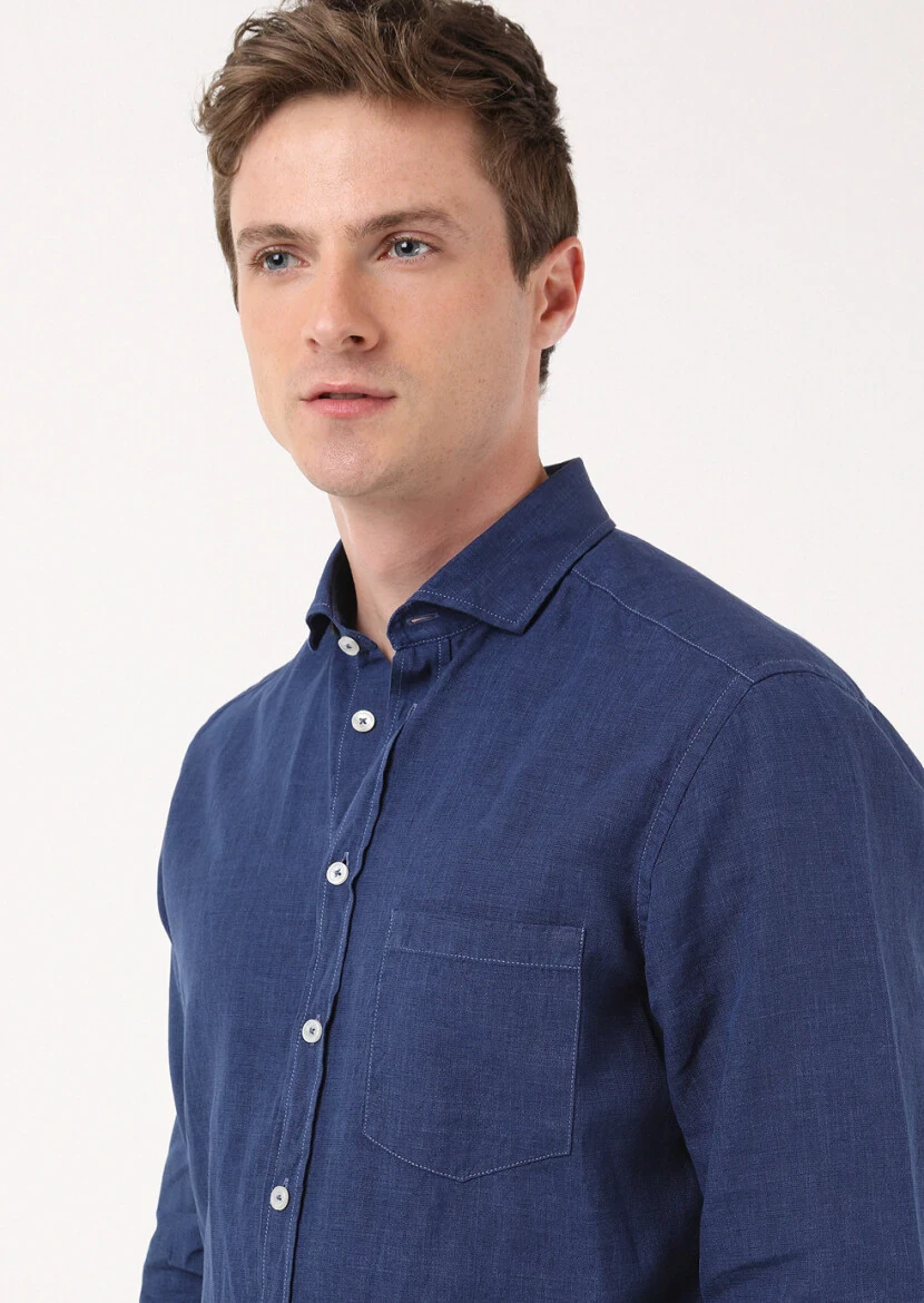 İndigo Regular Fit Dokuma Casual Pamuk Karışımlı Gömlek 