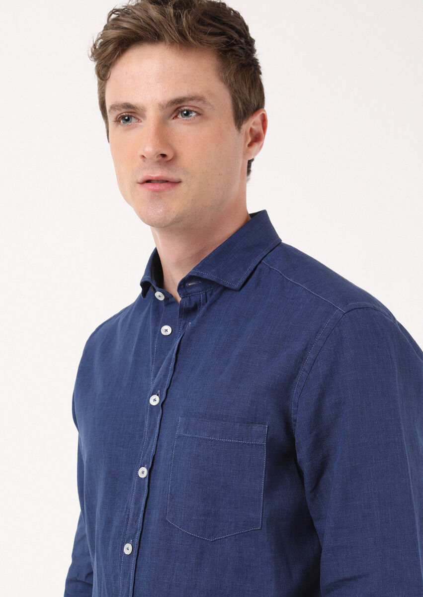 İndigo Regular Fit Dokuma Casual Pamuk Karışımlı Gömlek - 2