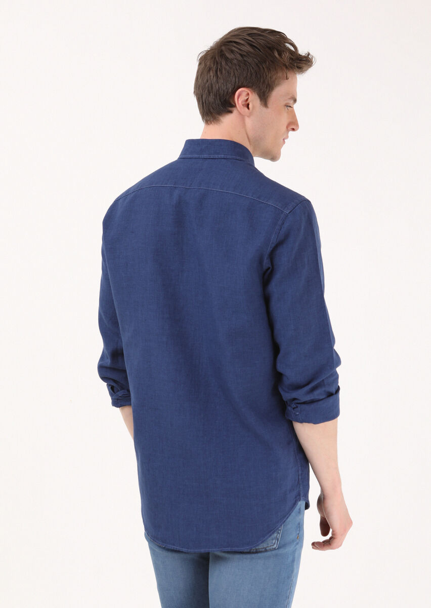 İndigo Regular Fit Dokuma Casual Pamuk Karışımlı Gömlek - 5