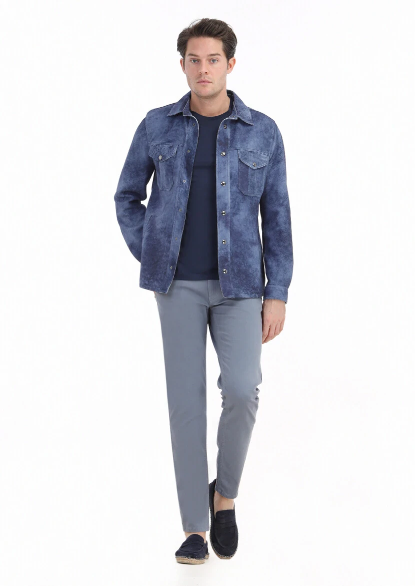 İndigo Regular Fit Gömlek Yaka Casual Süet Deri Mont - 1