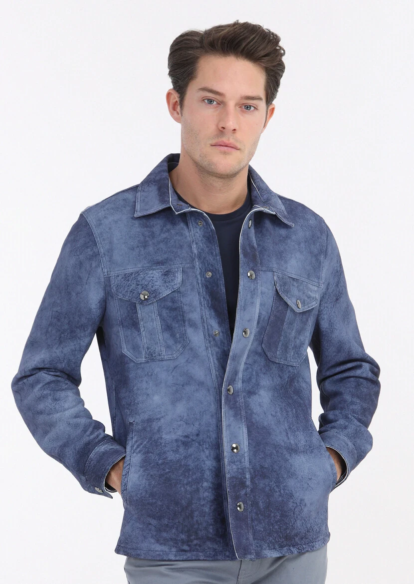 İndigo Regular Fit Gömlek Yaka Casual Süet Deri Mont - 2
