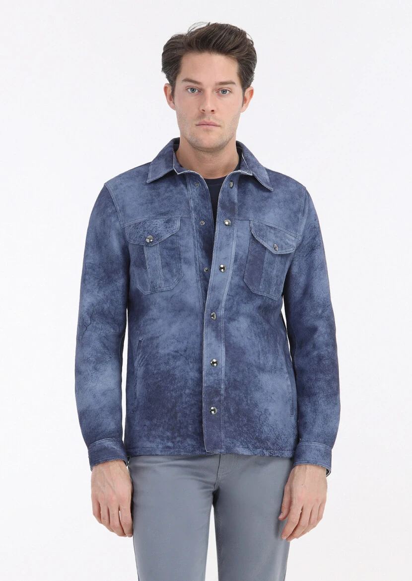 İndigo Regular Fit Gömlek Yaka Casual Süet Deri Mont - 4