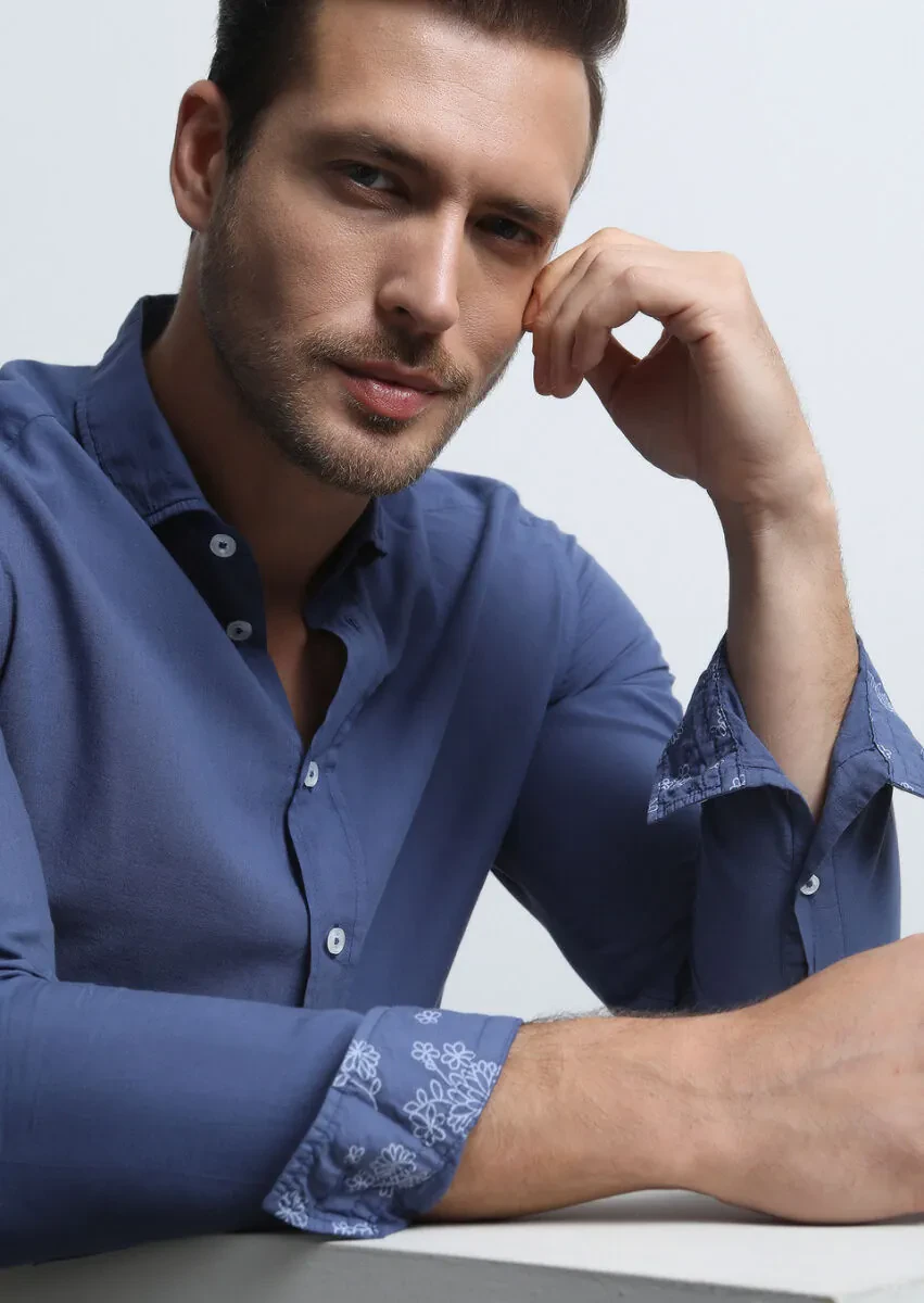 Indigo Regular Fit Weaving Denim 100% Cotton Shirt - 1