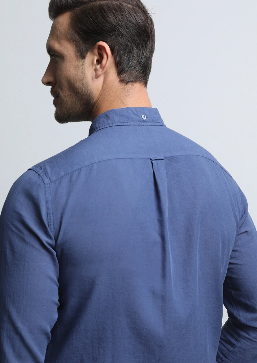 Indigo Regular Fit Weaving Denim 100% Cotton Shirt - 5