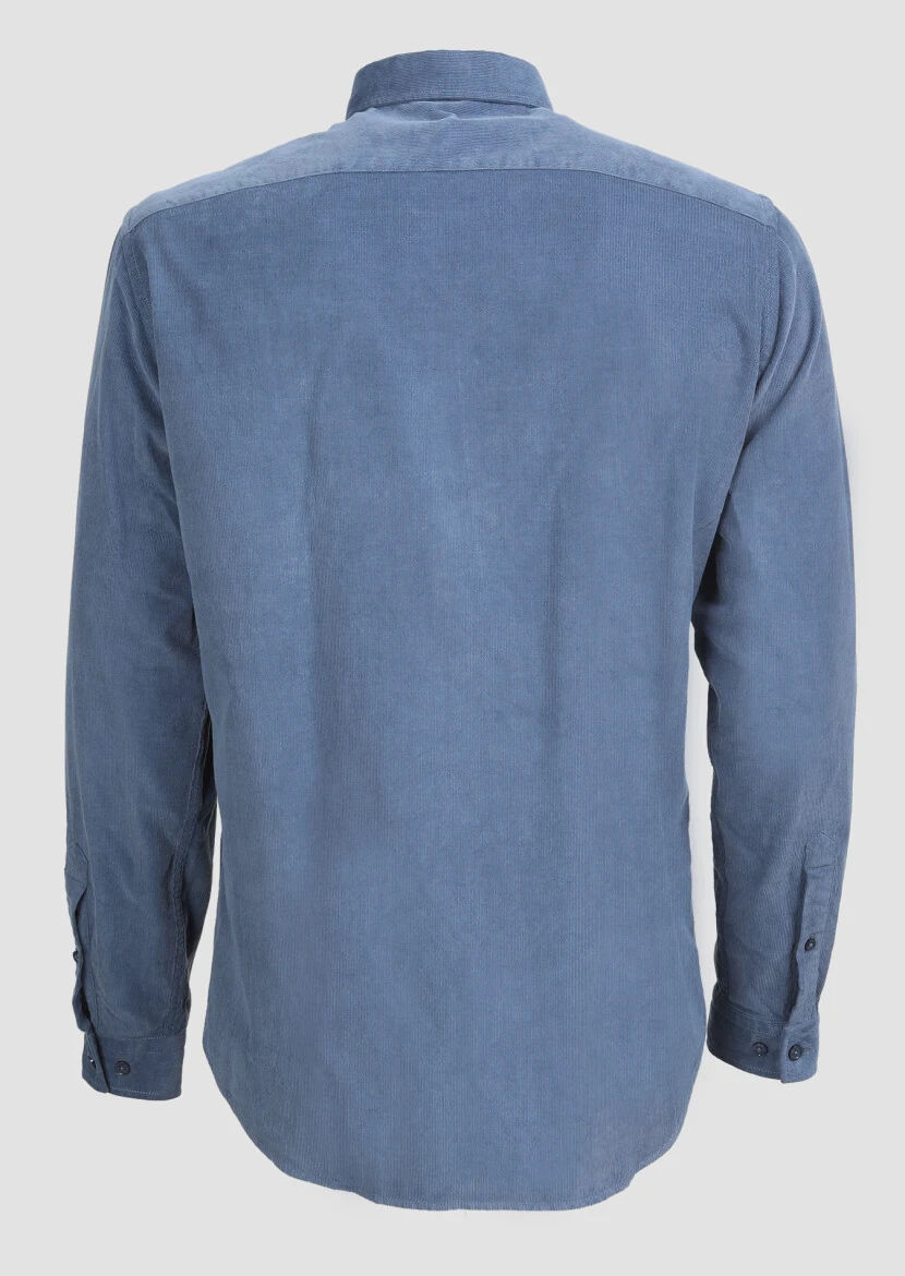 Indigo Ribbed Regular Fit Weaving Casual 100% Cotton Shirt - 7