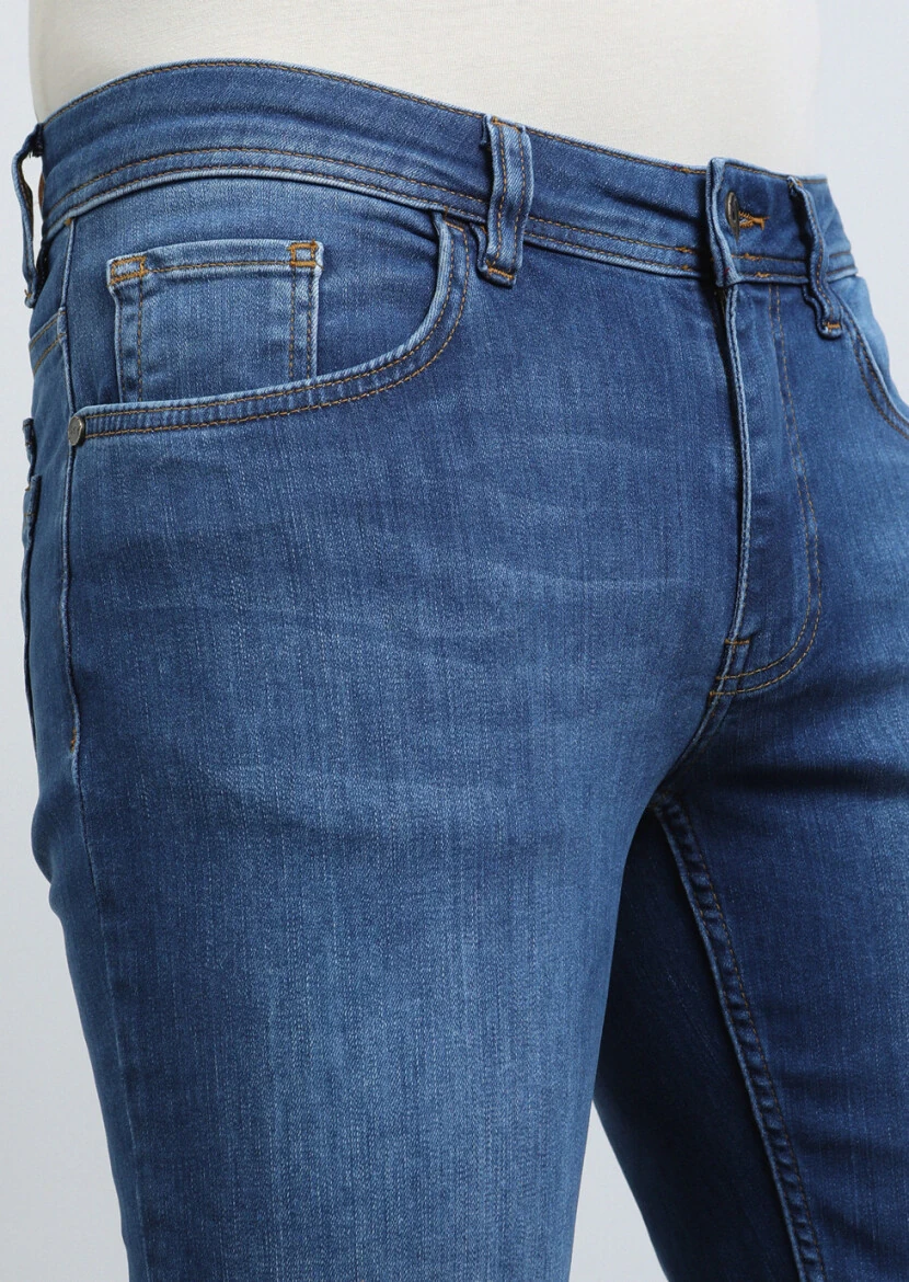 Indigo Slim Fit Denim Cotton Blended Trousers - 2