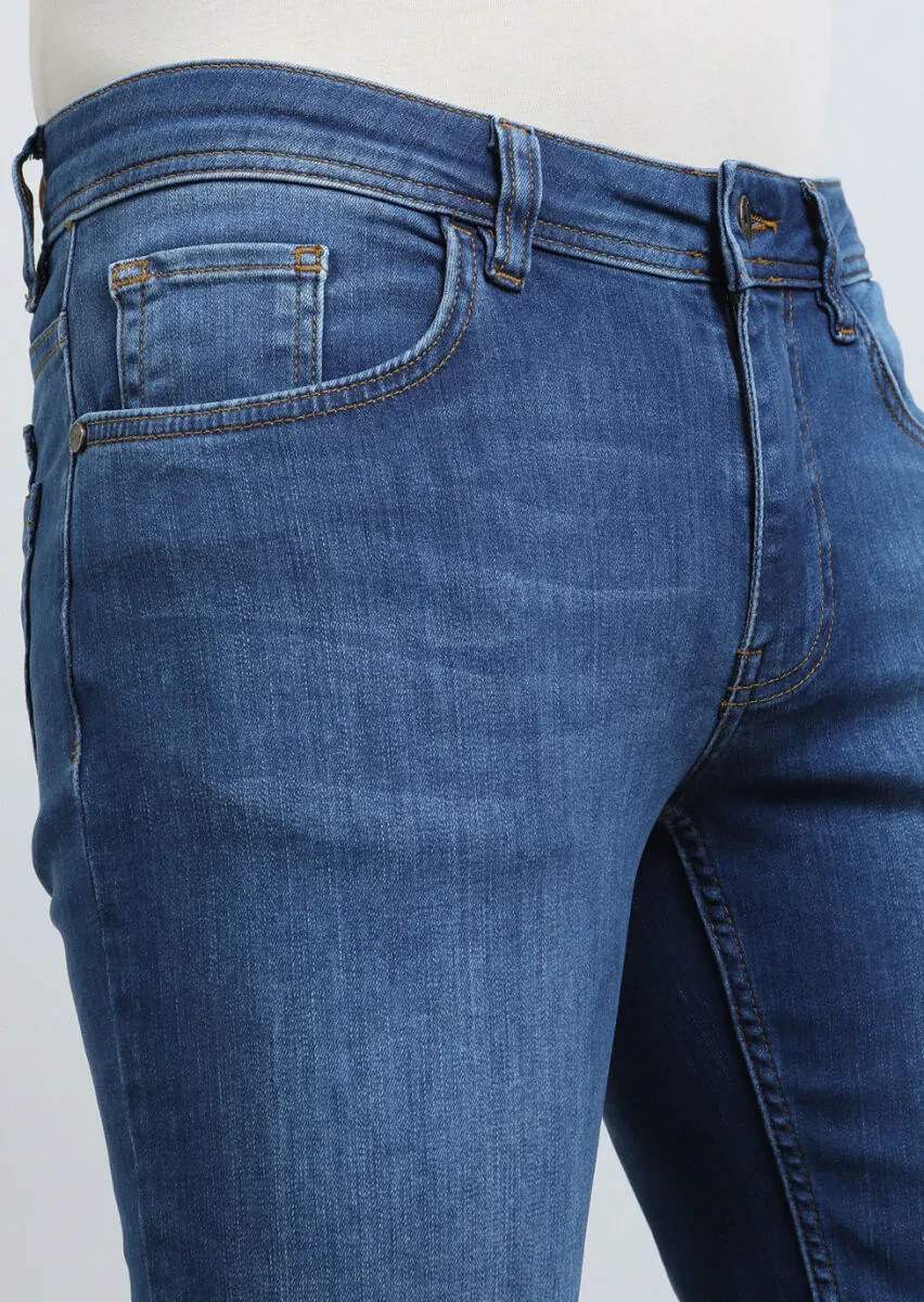 Indigo Slim Fit Denim Cotton Blended Trousers - 2