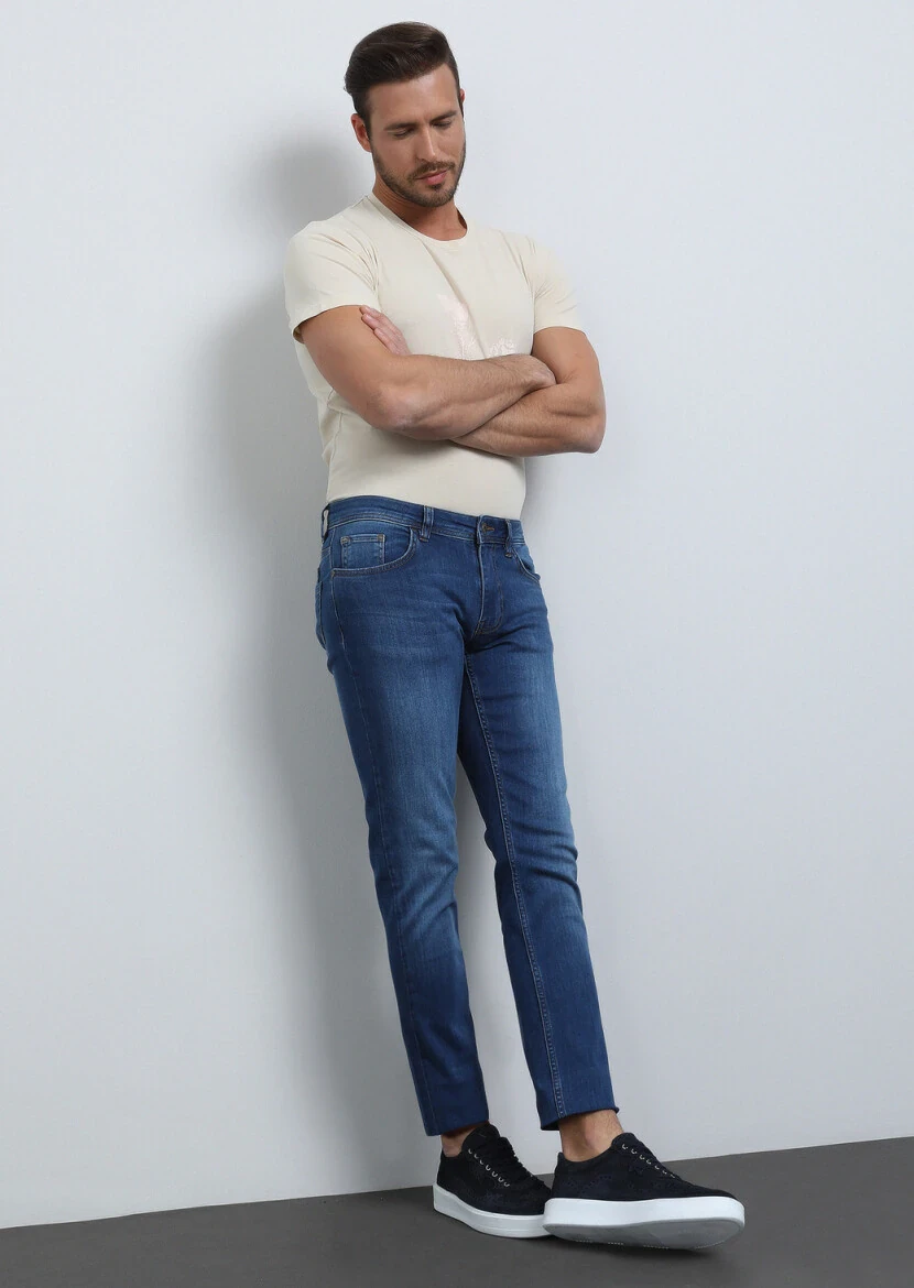 Indigo Slim Fit Denim Cotton Blended Trousers - 3