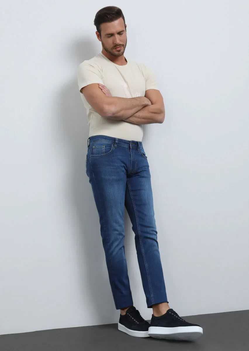 Indigo Slim Fit Denim Cotton Blended Trousers - 3