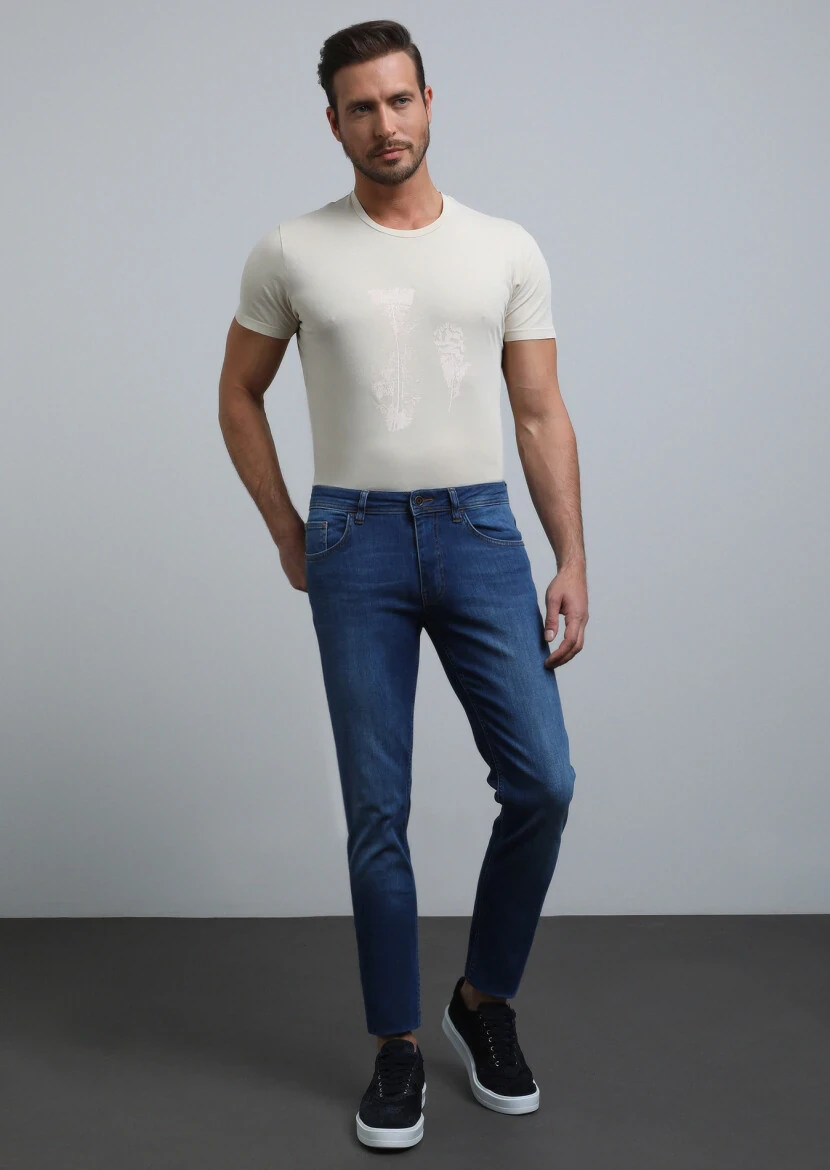 Indigo Slim Fit Denim Cotton Blended Trousers - 4