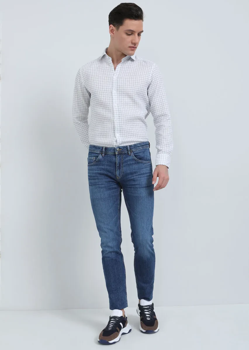 Indigo Slim Fit Denim Cotton Blended Trousers - 1