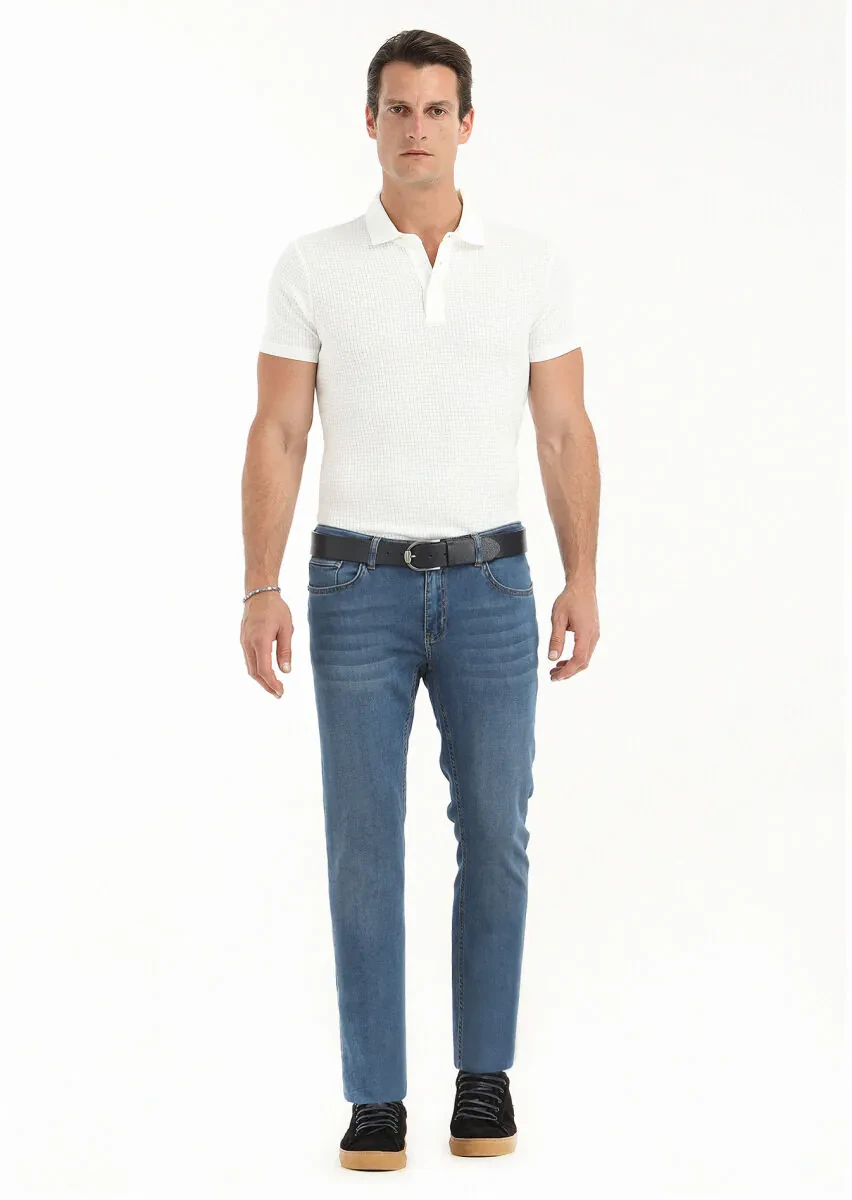 Indigo Slim Fit Denim Cotton Blended Trousers - 1
