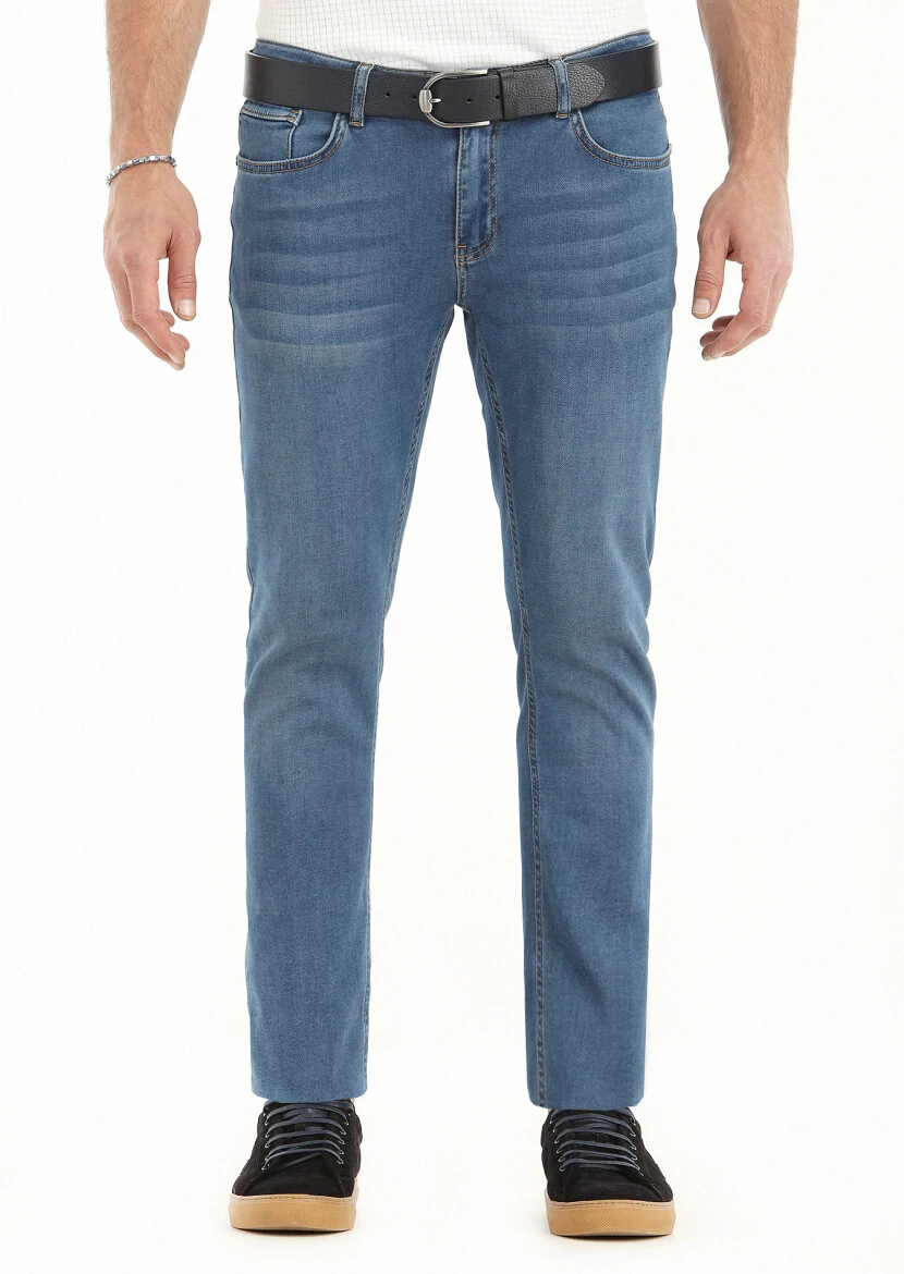 Indigo Slim Fit Denim Cotton Blended Trousers - 2